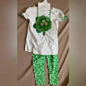 Green & White Girls St Patrick's Day Set Shamrock Size 5 sequin purse gold